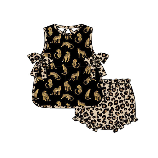 Baby Girls Toddler Cheetah Tunic Top Bummie Sets preorder(moq 5)