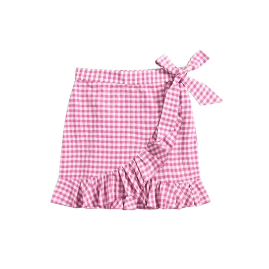 Baby Girls Pink Checkered Summer Milk Silk Skirts preorder(moq 5)