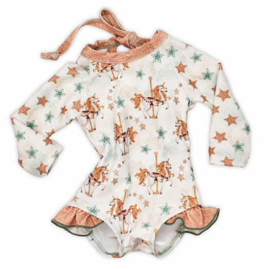 Baby Girls Stars Horse Long Sleeve Top One Piece Swimsuits preorder(moq 5)