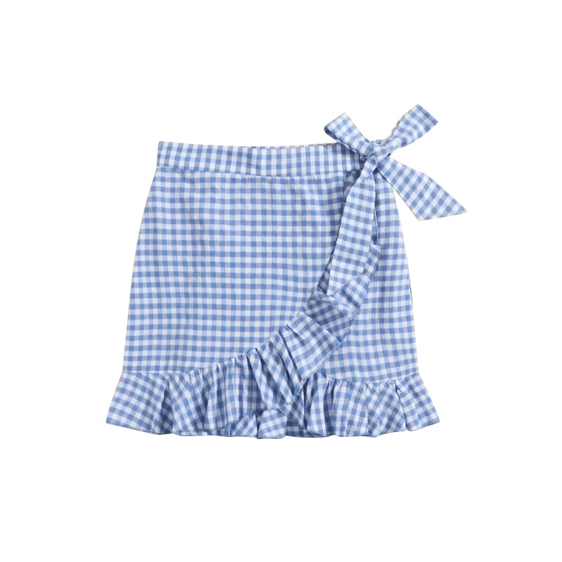 Baby Girls Blue Checkered Summer Bow Milk Silk Skirts preorder(moq 5)