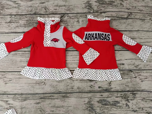 Baby Girls Arkansas Team Red Buttons Pullovers Tops split order preorder Sep 5th