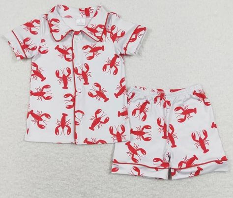 Adult Crawfish Short Sleeve Buttons Tee Shirts Shorts Pajamas Sets Preorder(moq 5)
