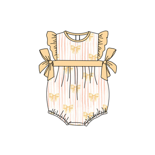 Baby Infant Yellow Bows Flutter Sleeve Rompers preorder(moq 5)