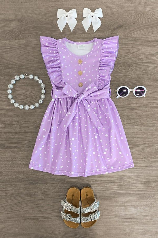 Baby Girls Purple Polka Dots Belt Knee Length Dresses preorder(moq 5)