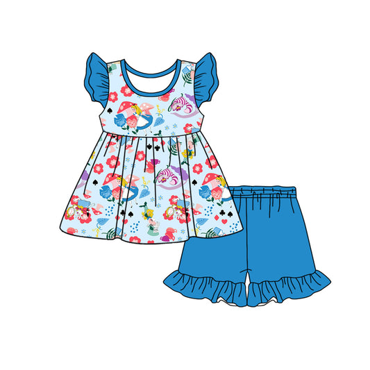 Preorder (moq 5)Baby Girls Alice Princess Tunic Ruffle Shorts Clothes Sets
