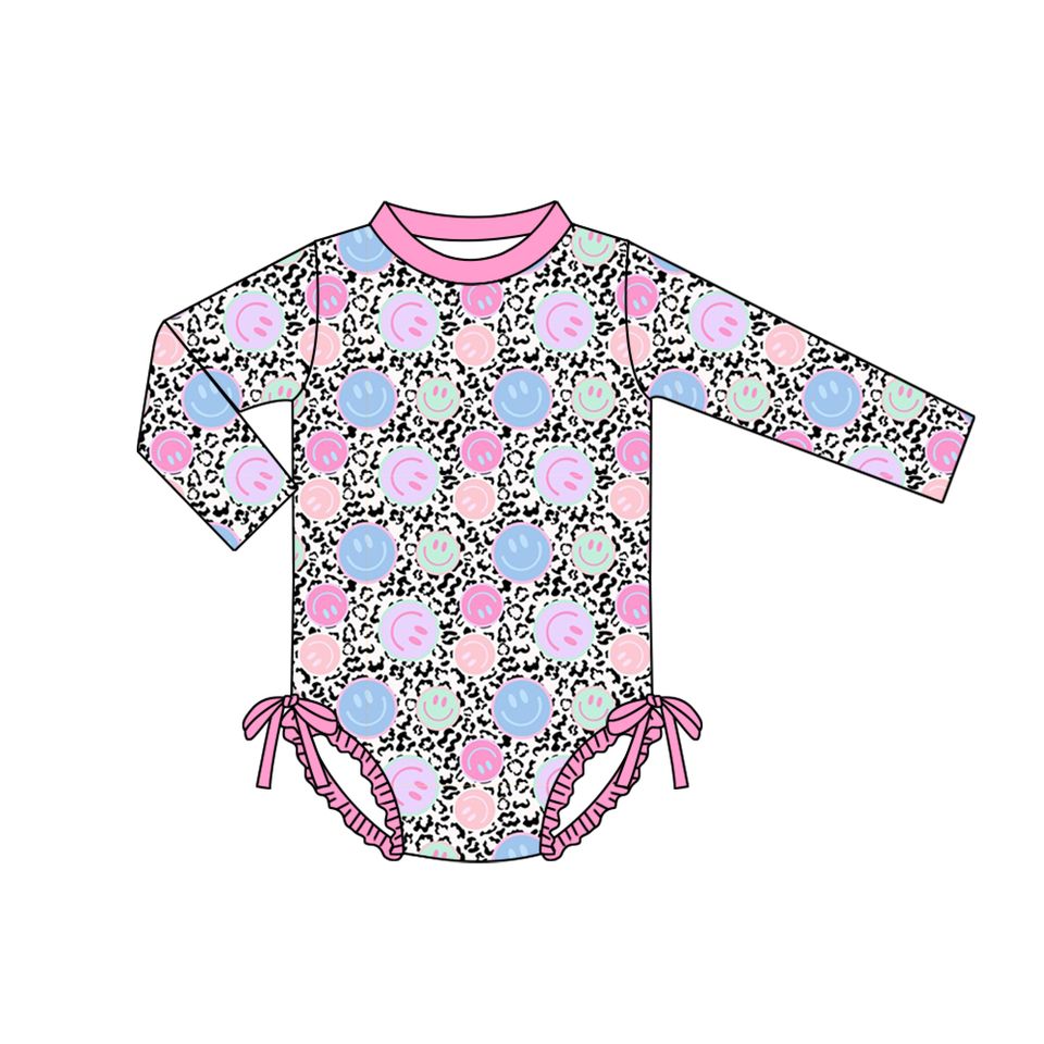 Baby Girls Smile Colorful Leopard Long Sleeve Top Swimsuits preorder(moq 5)