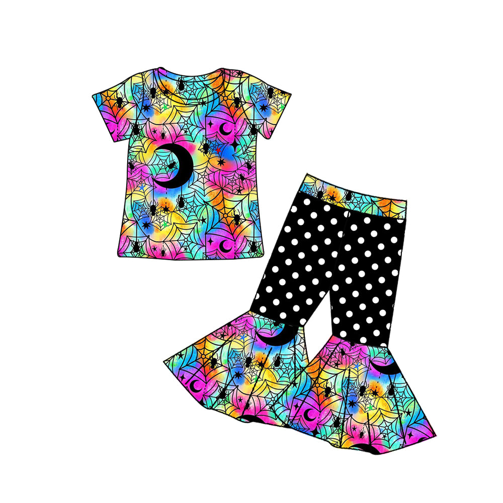 Baby Girls Halloween Spider Web Shirt Bell Pants Clothes Sets Preorder(moq 5)