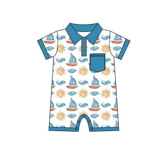 Preorder(moq 5)Baby Infant Boys Sailboats Pocket Buttons Rompers