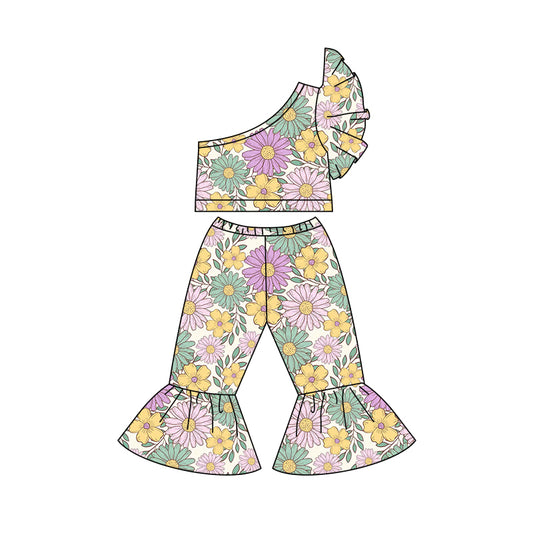 Baby Girls One Shoulder Flowers Top Bell Pants Clothes Sets preorder (moq 5)