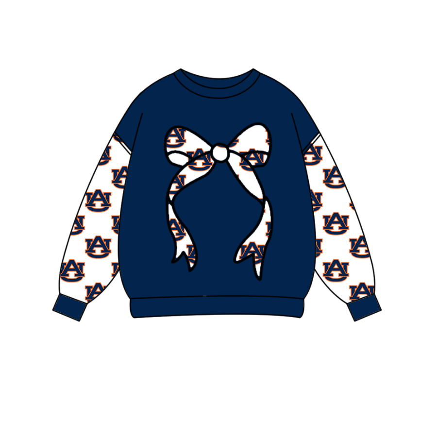 Preorder Moq 5 Baby Girls Navy Long Sleeve AU Bows Team Tee Shirts Top