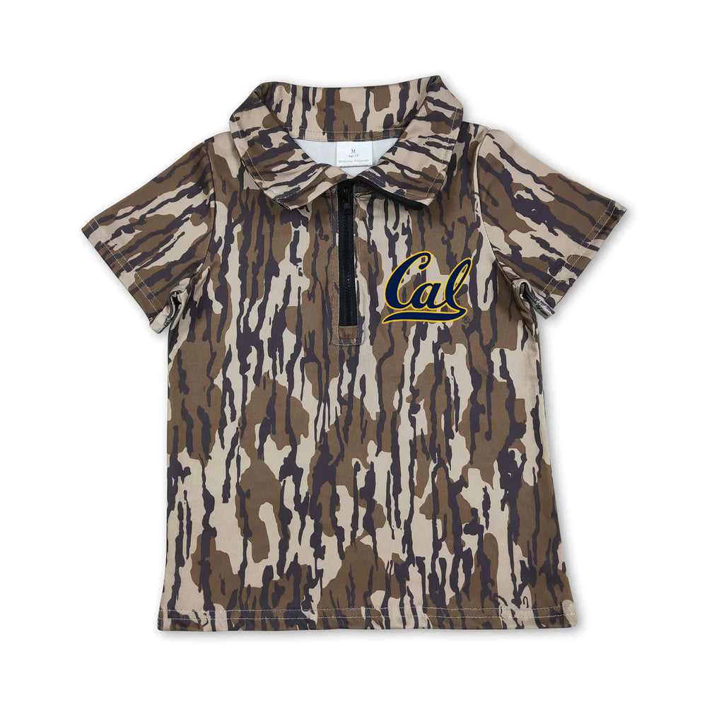 Preorder (moq 5)Baby Boys Olive Wood Camo Cal Team Zip Pullovers Top