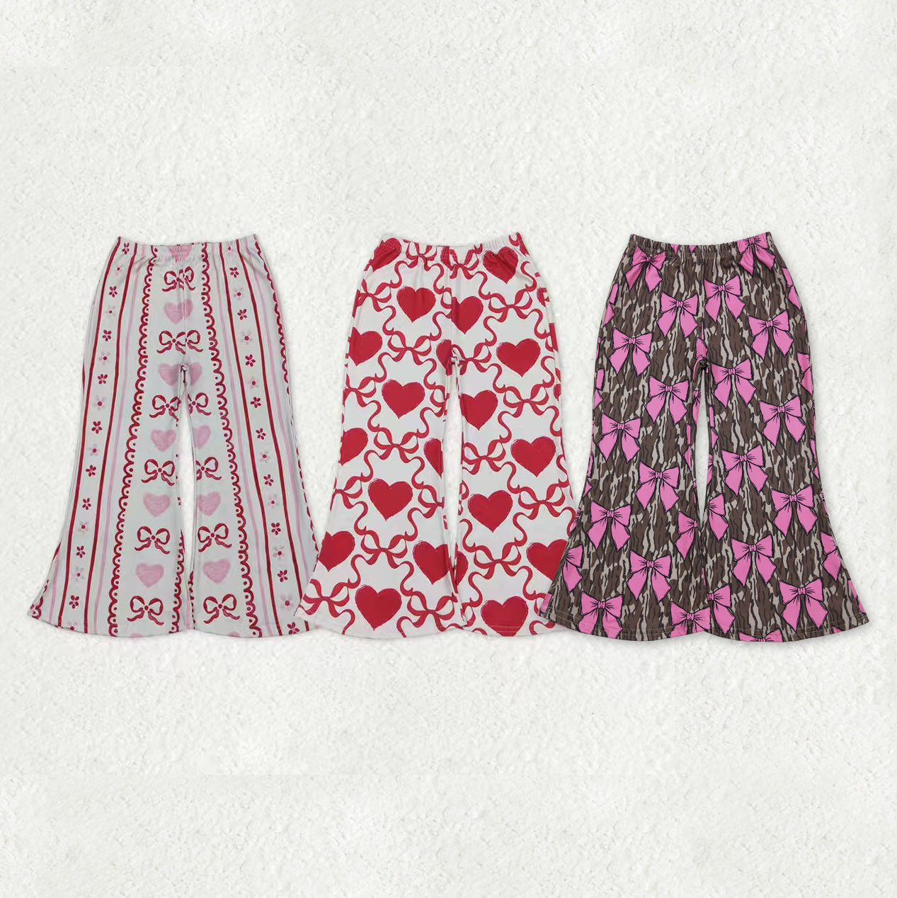 Sibling Baby Girls Bows Hearts Valentine Flare Pants Bottom
