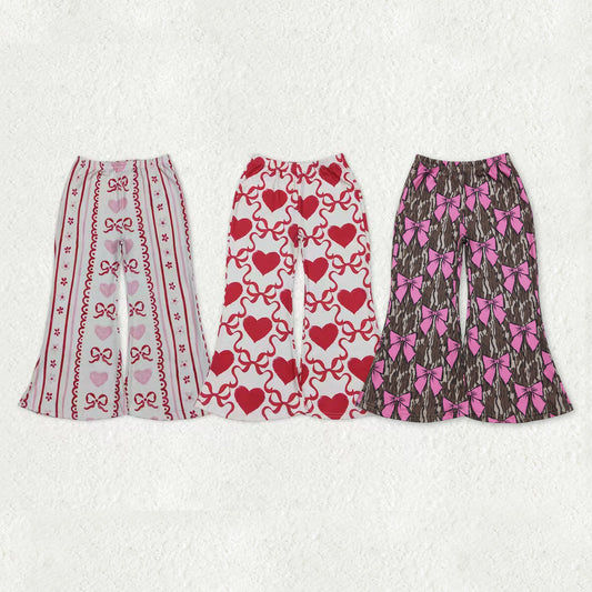 Sibling Baby Girls Bows Hearts Valentine Flare Pants Bottom