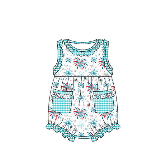 Baby Infant Girls 4th Of July Fireworks Pockets Rompers preorder(moq 5)
