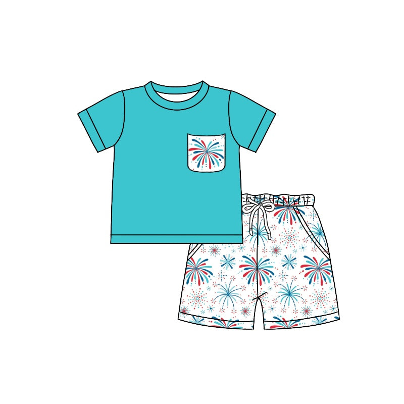 Baby Boys 4th Of July Fireworks Pocket Top Shorts Clothing Sets Preorder(moq 5)