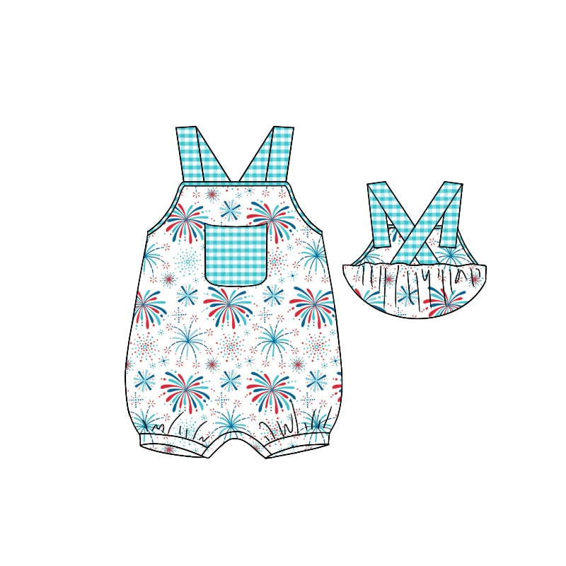 Baby Infant Boys 4th Of July Firework Pockets Rompers preorder(moq 5)