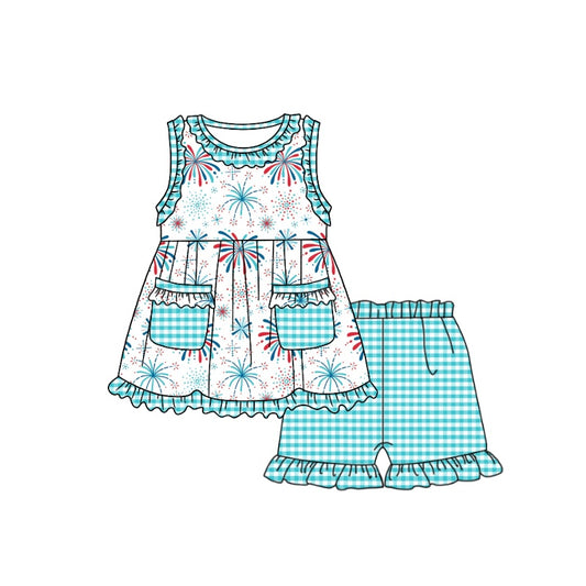 Baby Girls 4th Of July Fireworks Pockets Top Shorts Clothing Sets Preorder(moq 5)