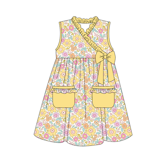 Baby Girls Yellow Flowers Pockets knee length Dresses split order preorder May 28th