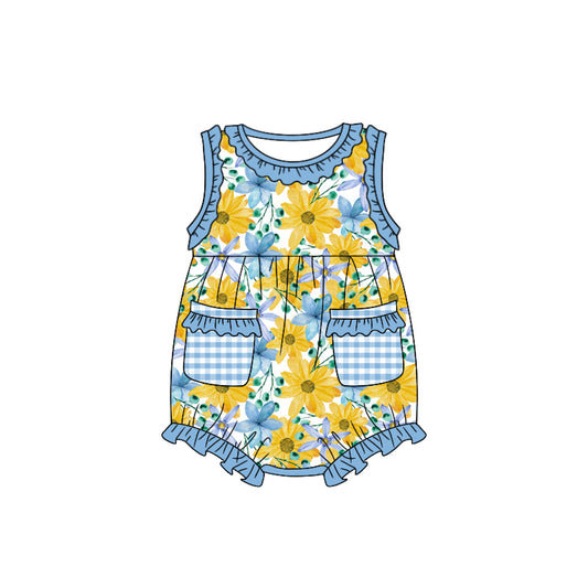 Baby Infant Girls SunFlowers Pockets Summer Rompers preorder(moq 5)