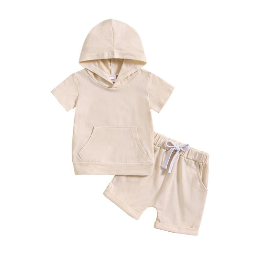 Baby Boys Ivory Hooded Short Sleeve Top Shorts Clothing Sets Preorder(moq 5)