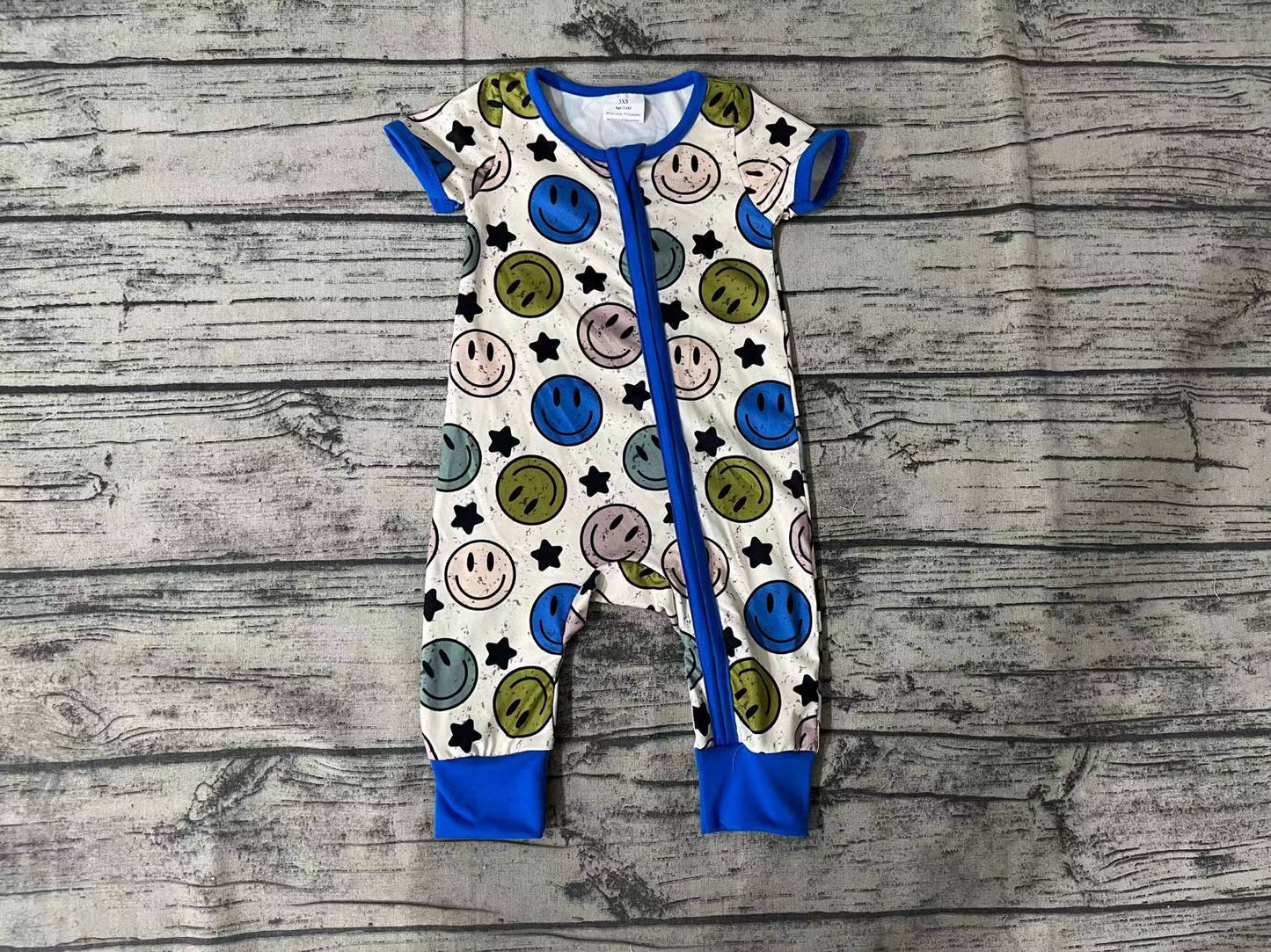 Baby Infant Boys Smile Blue Color Zip Short Sleeve Rompers