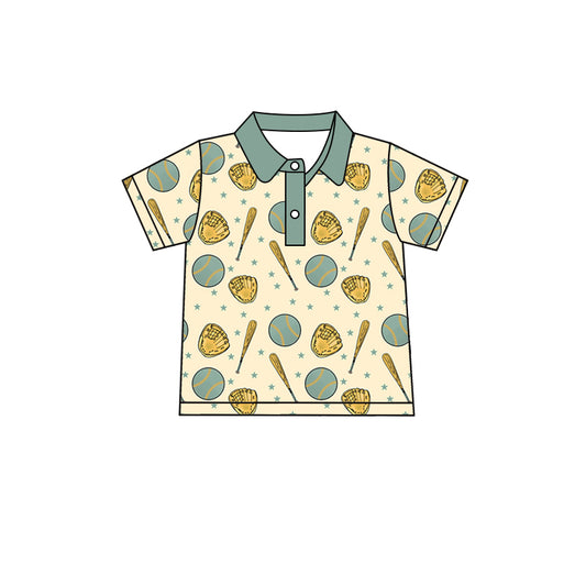 Baby Boys Green Baseball Short Sleeve Button Shirt preorder(moq 5)