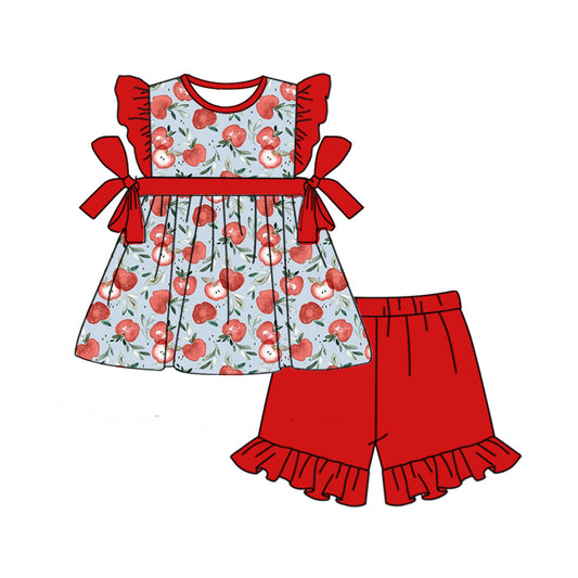 Baby Girls Apple Bows Tunic Top Shirt Shorts Clothes Sets preorder(moq 5)