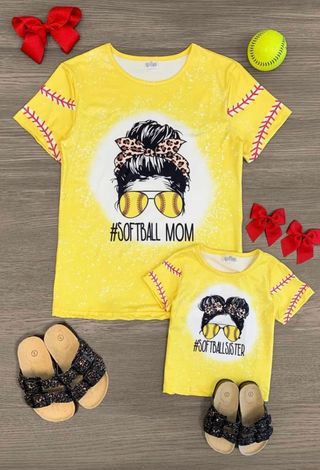 Baby Girls Softball Sisters Short Sleeve Tee Shirts Tops Preorder(moq 5)