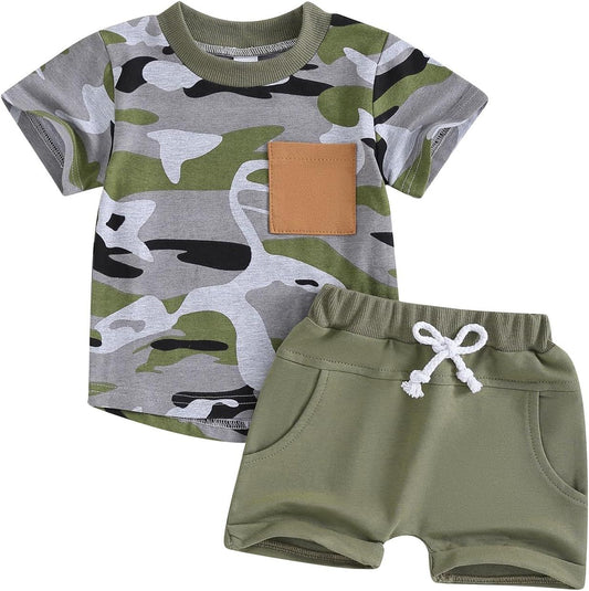 Baby Boys Camo Summer Top Green Shorts Clothes Sets order preorder (moq 5)