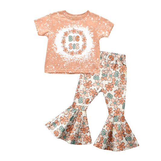 Baby Girls Big Sister Tee Top Bell Flowers Pants Clothing Sets Preorder(moq 5)