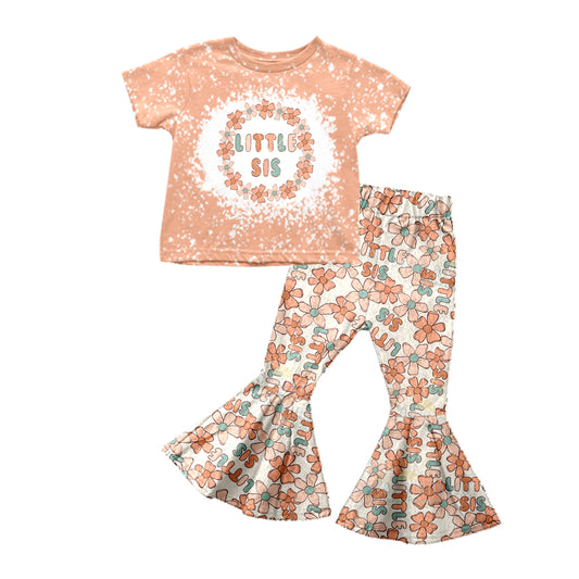 Baby Girls Little Sister Tee Top Bell Flowers Pants Clothing Sets Preorder(moq 5)