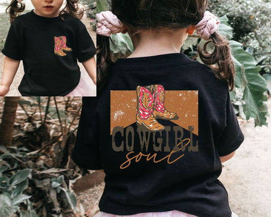 Baby Girls Black Cowgirl Soul Short Sleeve Tee Shirts Tops Preorder(moq 5)