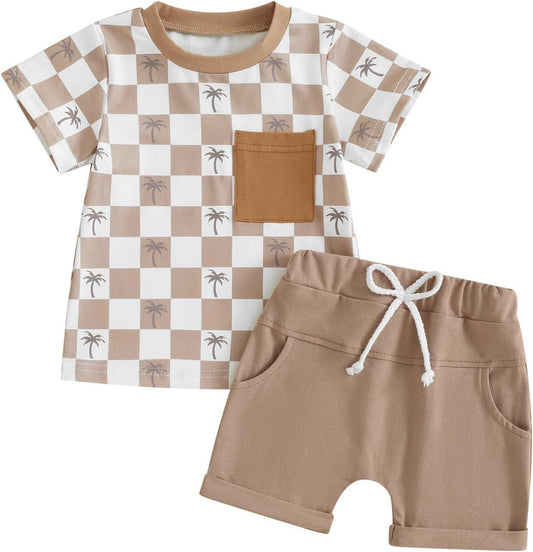 Baby Boys Tree Summer Top Light Brown Shorts Clothes Sets order preorder (moq 5)
