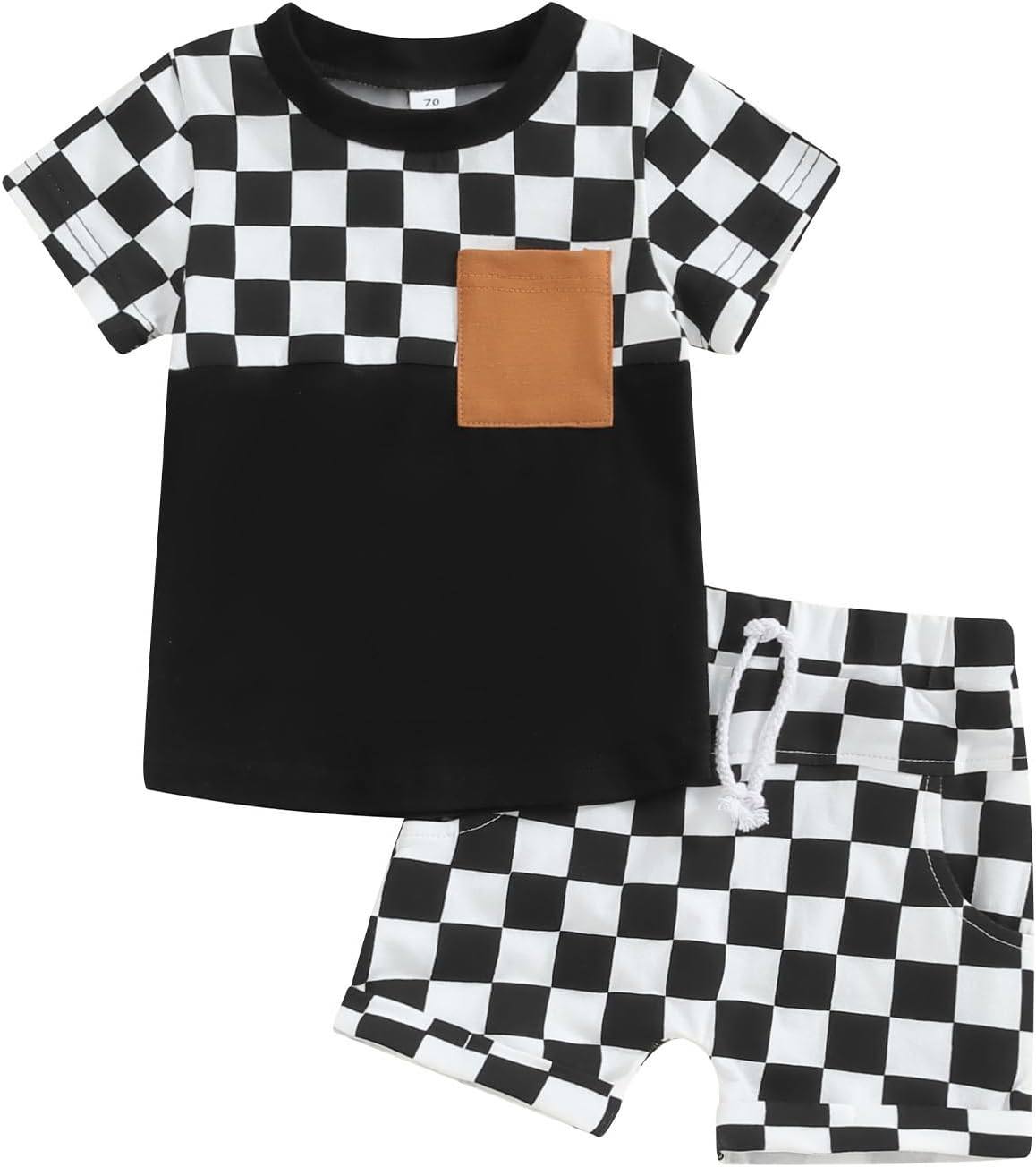 Baby Boys Black Checkered Summer Top Shorts Clothes Sets order preorder (moq 5)