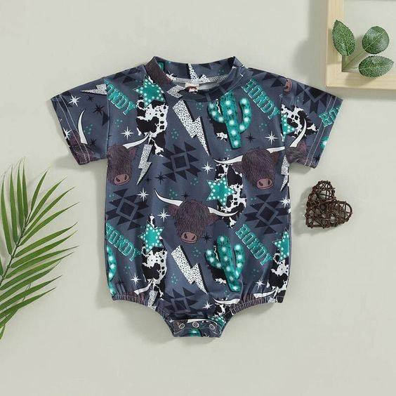 Baby Infant Boys Western Howdy Short Sleeve Rompers preorder(moq 5)