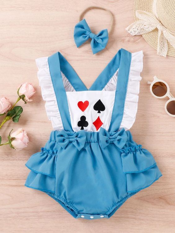 Baby Infant Girls Blue Bows (no headband)Ruffle Rompers preorder(moq 5)