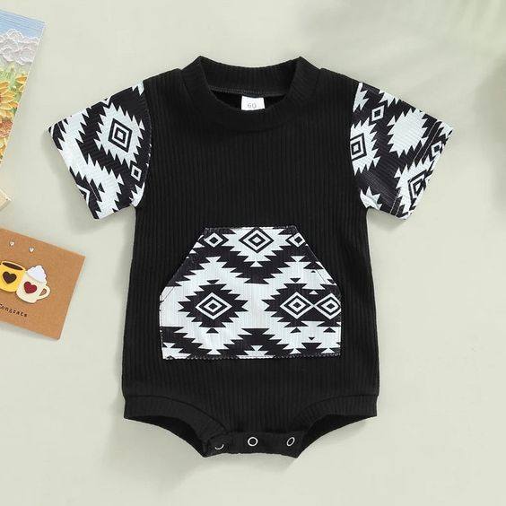 Baby Infant Boys Black Aztec Short Sleeve Rompers preorder(moq 5)