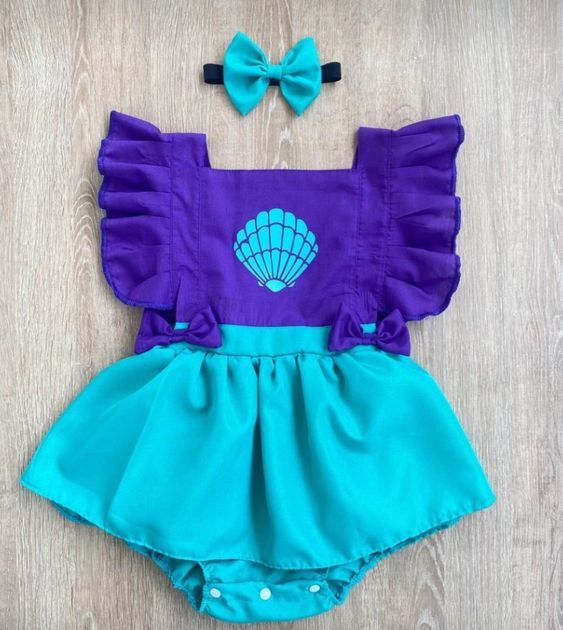 Baby Infant Girls Mermaid Shells Purple (no headband) Rompers preorder(moq 5)