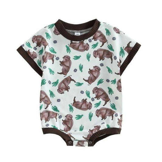 Baby Infant Boys Western Cows Cactus Short Sleeve Rompers preorder(moq 5)