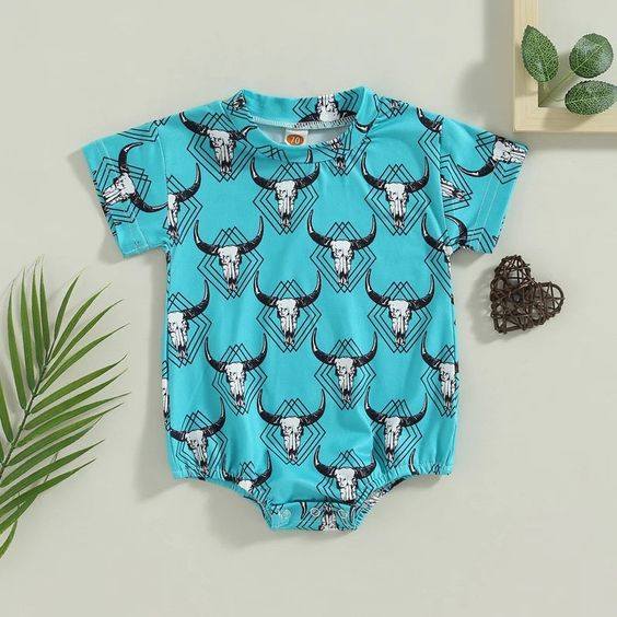 Baby Infant Boys Cow Skull Short Sleeve Rompers preorder(moq 5)