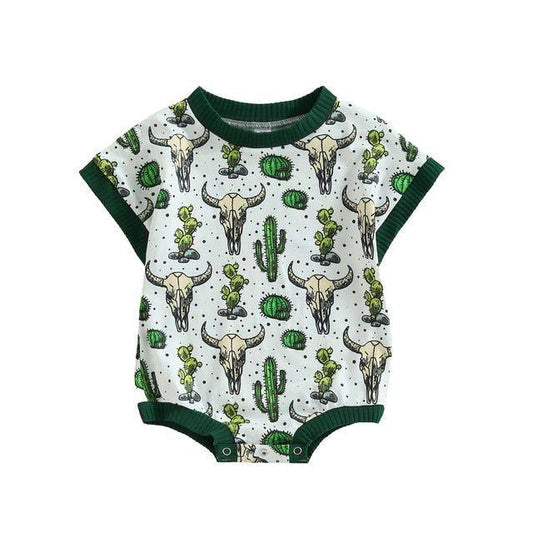 Baby Infant Boys Green Cows Cactus Short Sleeve Rompers preorder(moq 5)