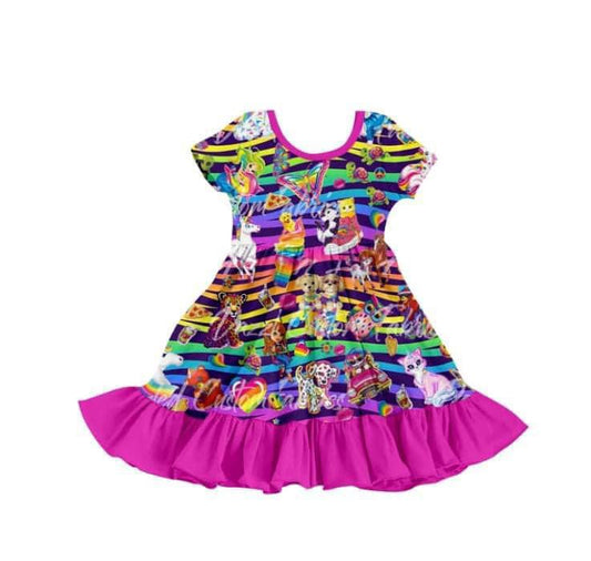 Baby Girls Purple Cat Tiger Ruffle Knee Length Dresses preorder(moq 5)