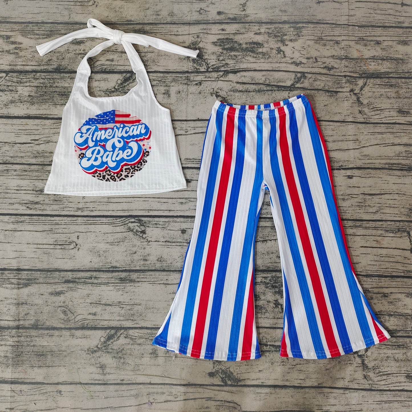 Baby Girls American Babe Stripe Bell Pants Clothes Sets