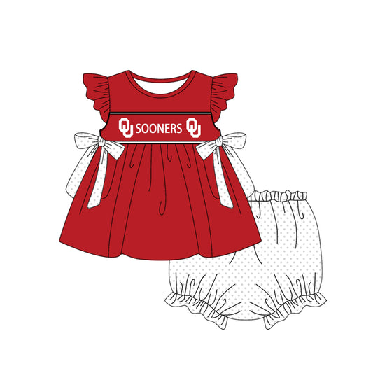 Preorder(moq 5) Baby Girls Oklahoma Sooners Team Bows Tunic Top Bummie Sets