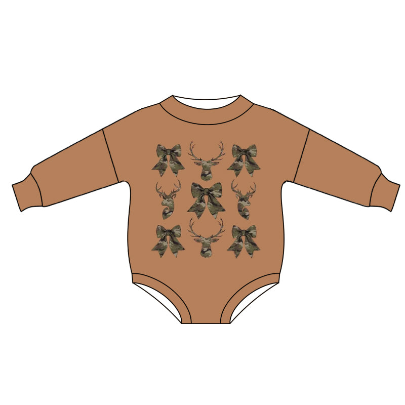Preorder (moq 5)Baby Boys Brown Long Sleeves Bows Deer Western Rompers