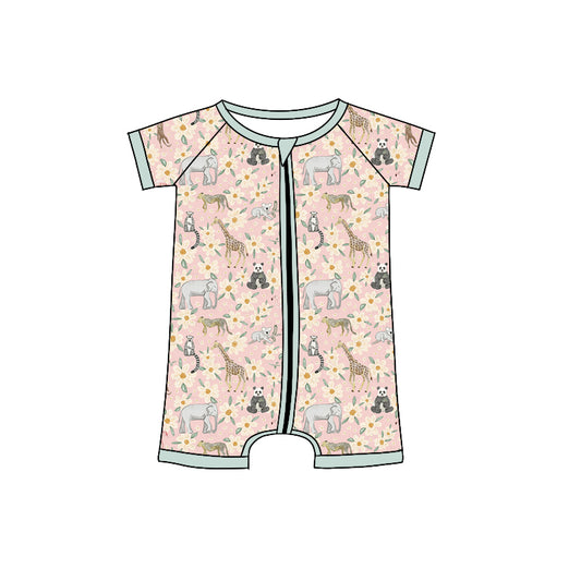 Preorder (moq 5)Baby Girls Zoo Animals Flowers Zipper Shorts Rompers