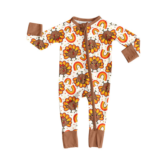 Preorder(moq 5)Baby Kids Turkey Rainbows Plaid Zipper Pant Rompers