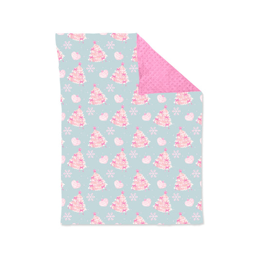 Preorder(moq 5) Baby Kids Pink Snowflake Trees Minky Blankets