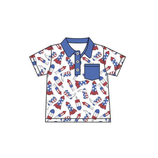 Preorder moq 5 Baby Boys Short Sleeves Button Pocket Firework Popsicle 4th Of July Polo Shirts Top
