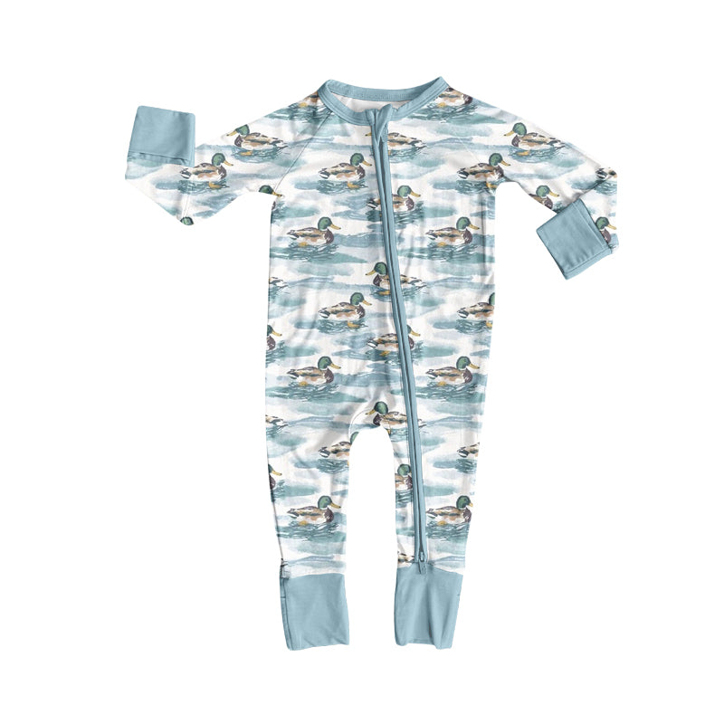 Preorder (moq 5)Baby Boys Lakes Ducks Hunting Two Way Zip Convertible Rompers